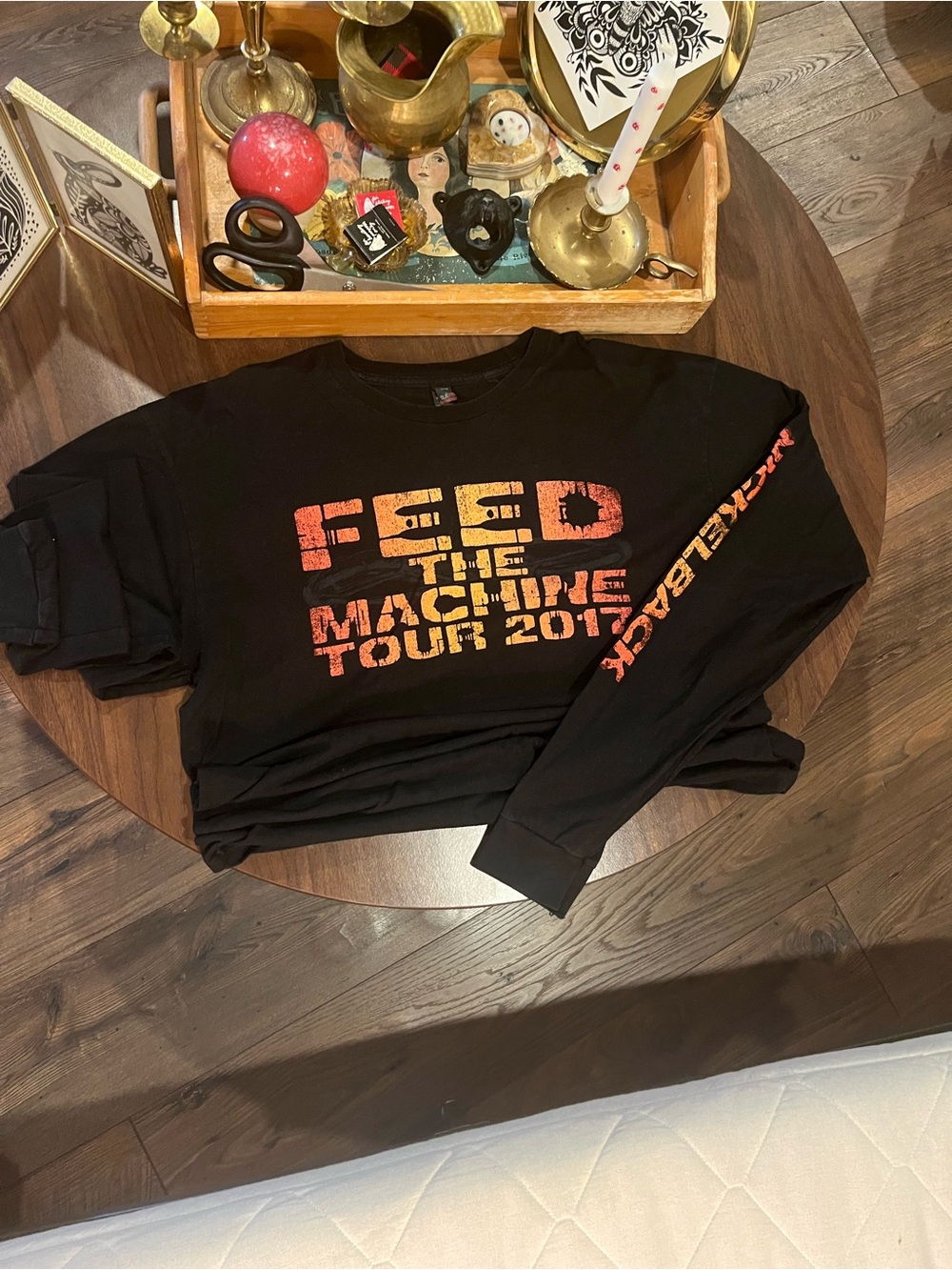 Black Nickelback Feed The Machine Tour Graphic Long-Sleeve Band Tee